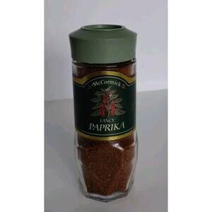 Vintage McCormick Spice Fancy Paprika Glass Jar Green Lid 1.62 oz - Expired